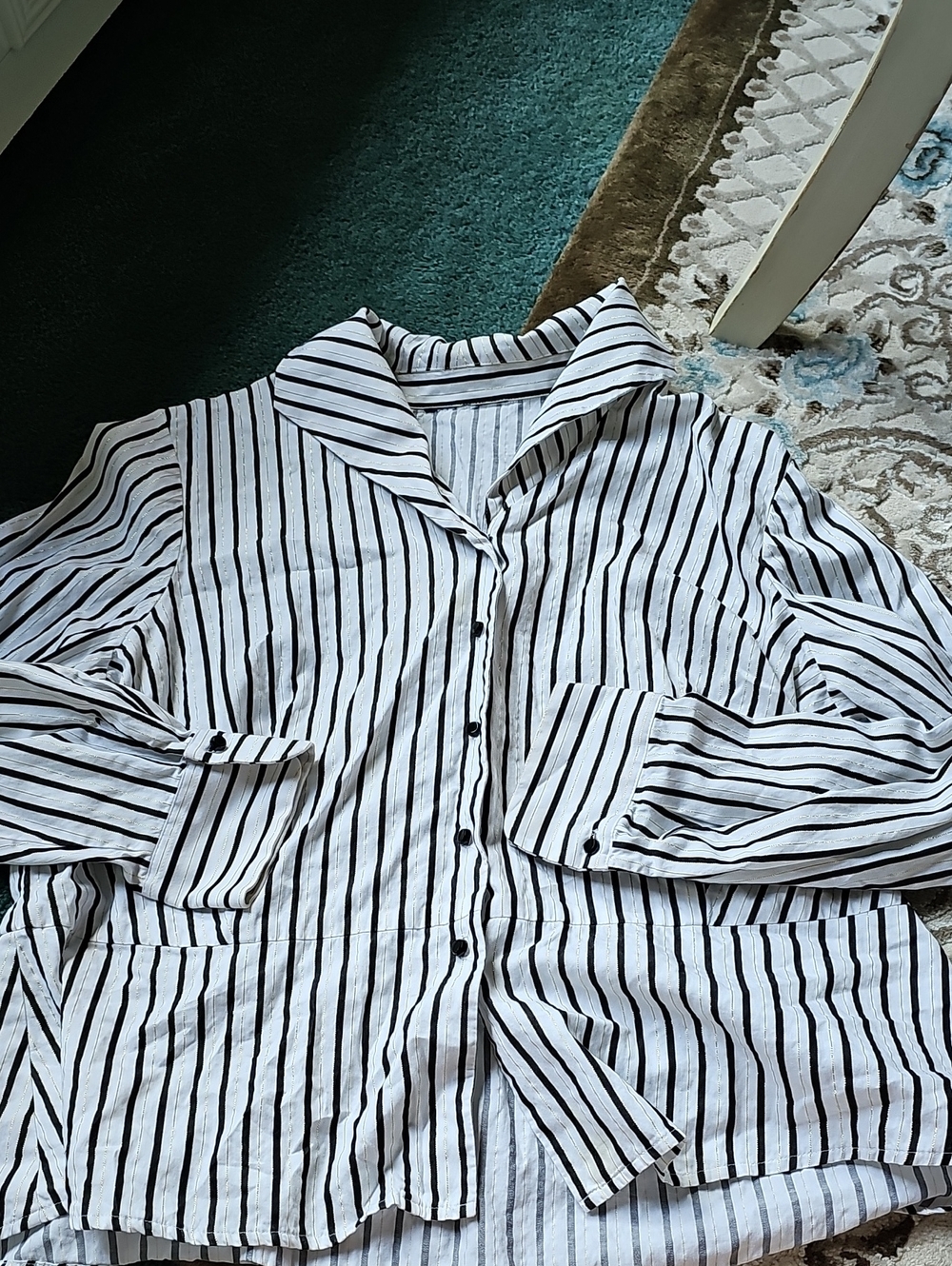 Black and White Striped Button-Up Shirt